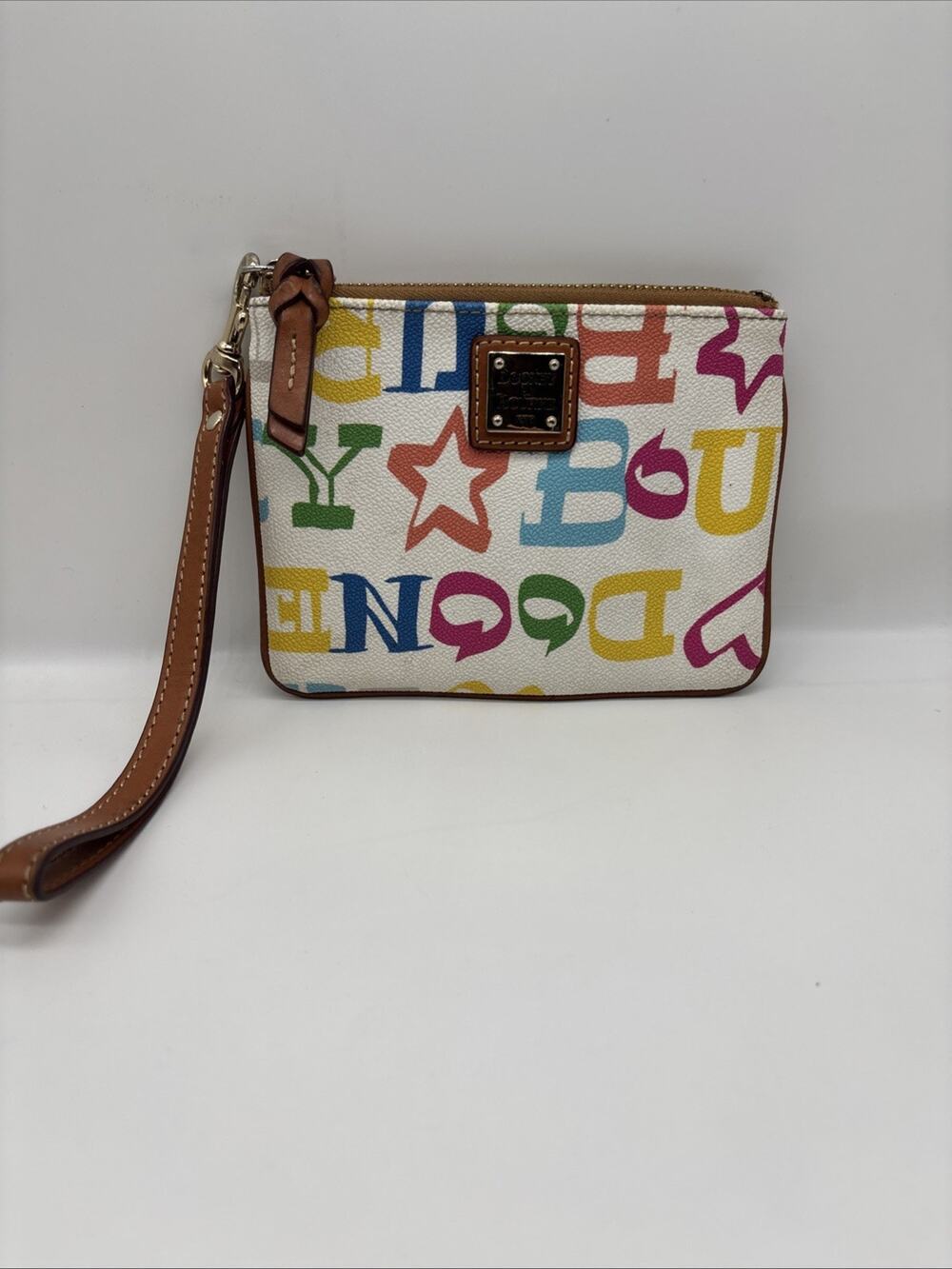 Dooney & Bourke Doodle II Multicolor Rainbow Logo Wristlet White Canvas Bag